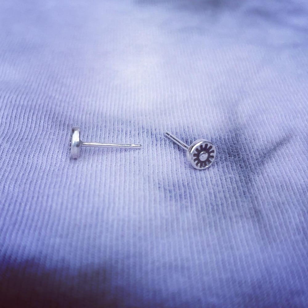 Handmade Tiny Sun Stamped Silver Studs