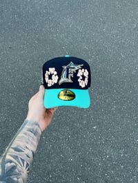 Image 2 of PEACH BRIM TRI TONE MIAMI MARLINS CUSTOM FITTED CAP