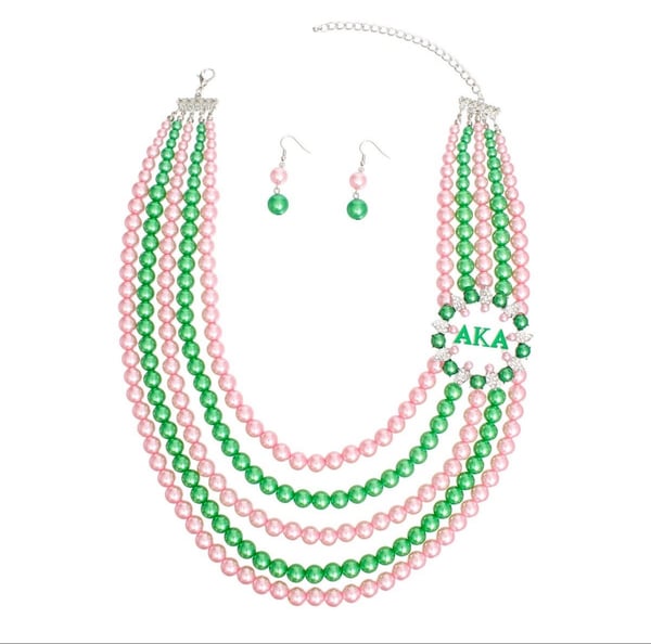 Image of Necklace Mix Pink Green Pearl  Necklace 