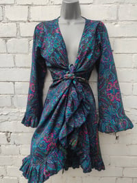 Image 1 of Wrap sari dress med to large navy pink