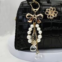 Image 6 of Elegant Bow Pearl Keychain with Crystal Drops - Perfect Gift for Her - Valentine's Day or Anytime - 