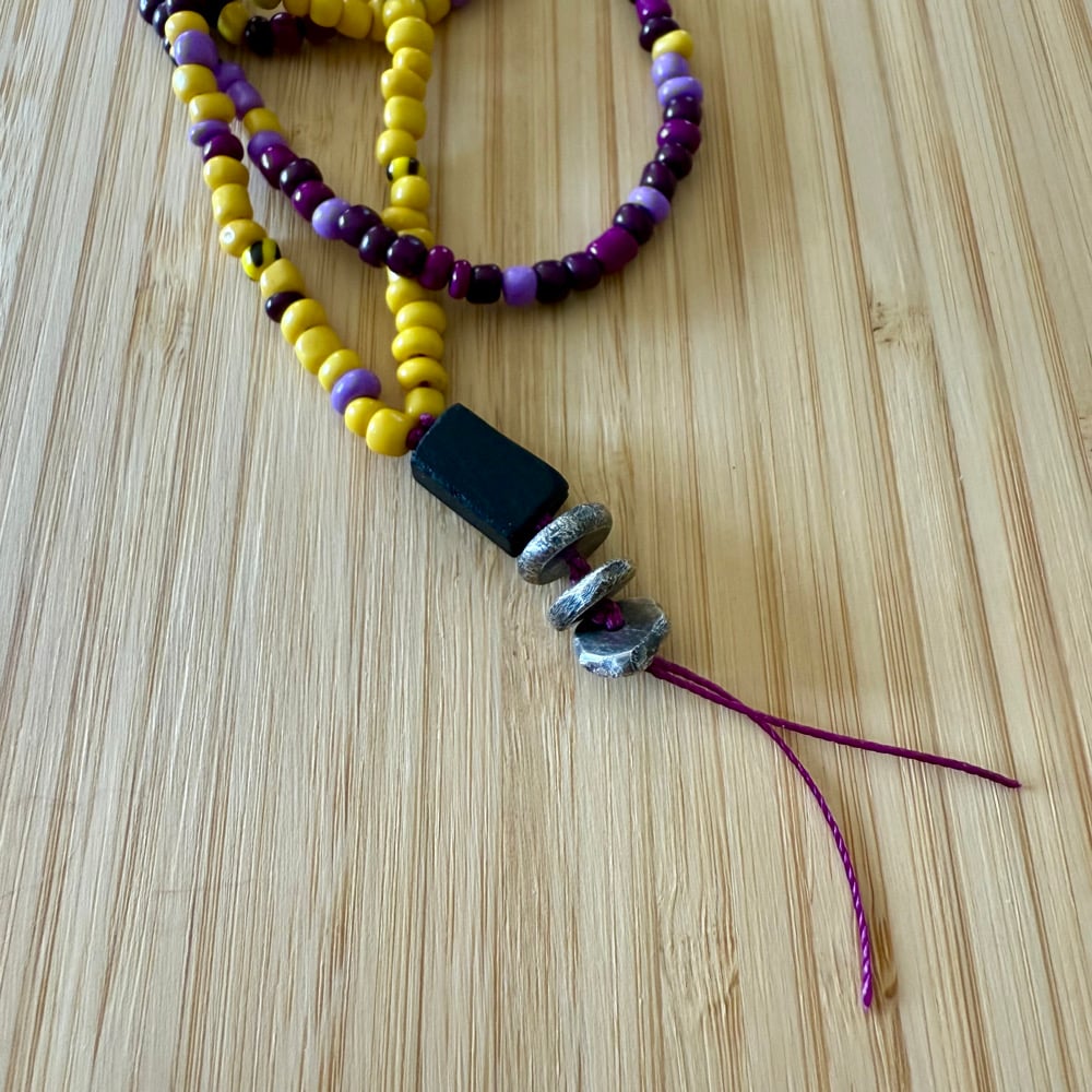 Image of Yellow & Purple Glass Bead Talisman Necklace