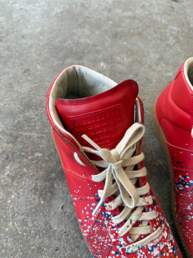 Image of Margiela Red Paint Splatter Hightop Gats