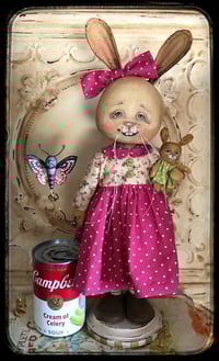 Image 3 of Bunny Rabbit and baby with butterfly folk art doll Easter Spring