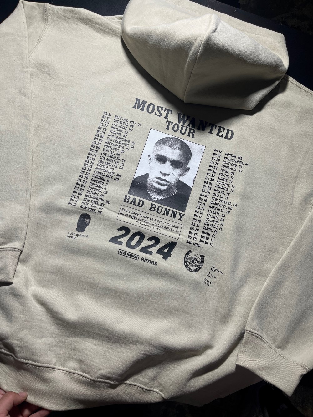Image of MOST WANTED TOUR HOODIE TAN & BLACK