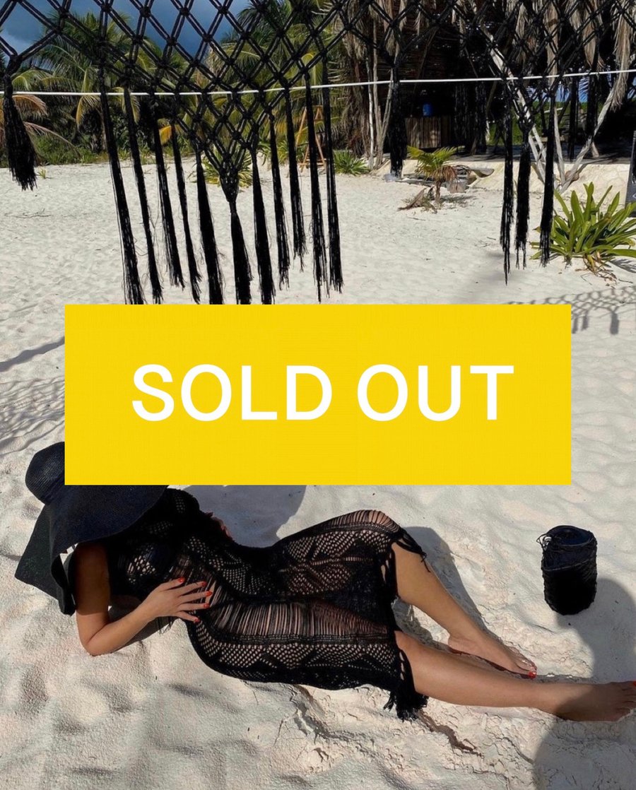 Image of BLACK FRINGE TASSEL BEACH COVERUP (M/L)