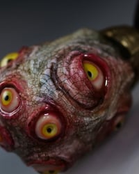 Image 6 of Egg of the King pendant, leather cord, brass hardware, all seeing glowing eyes