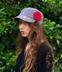Image 1 of Light Grey Hat/Deep Red Flower