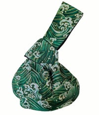 Image 2 of Japanese Hokusai Sea Waves Green Knot Bag 