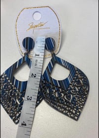 Image 3 of Fabric wood Lightweight Earrings blues