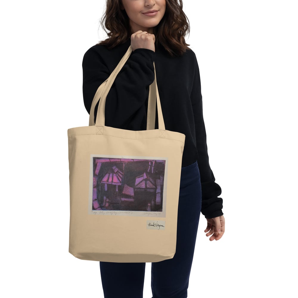 "City Rooftop (variant) Etching" by Hank Virgona, Small Eco Tote Bag