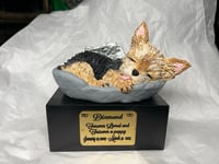 Image 8 of Custom Engraved Yorkie Urn Yorkshire Terrier In Bed Pet Portrait Handmade