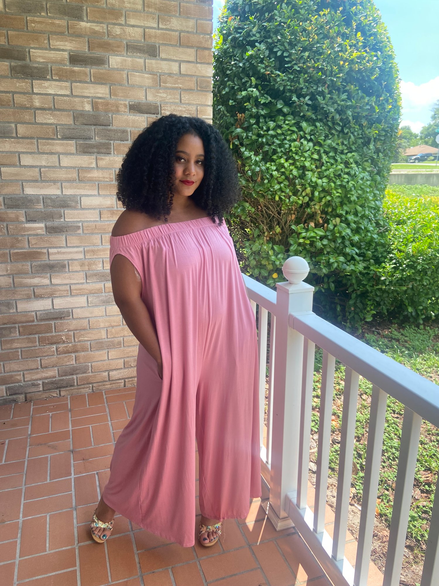 Image of Off the Shoulder Mauve Jumpsuit 