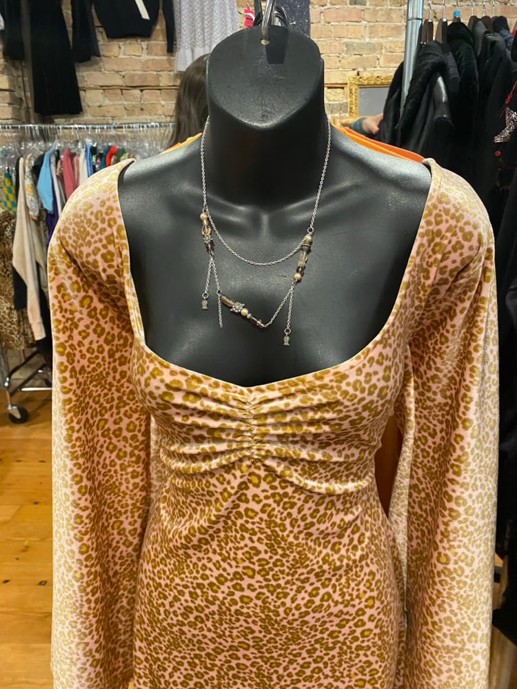 Image of Bell Sleeve Dress (baby pink leopard)