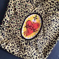 Image 2 of Black  or red Sacred Heart Bag with cheetah cotton fabric