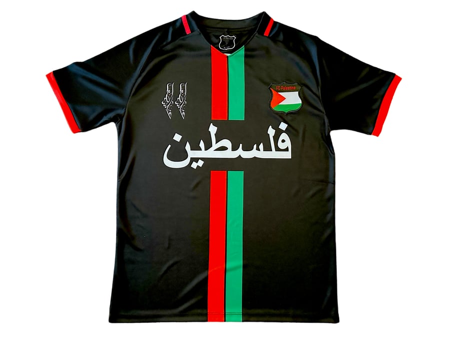 Image of Palestine Black Centre Striped (Red/Green) Football Shirt