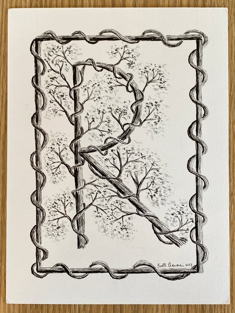 Image of Custom monogram with vines & border (hand-drawn)