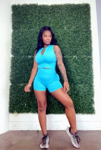 Image 4 of SnapBack 2 pc biker shorts set (Aqua blue)