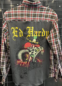 Image 1 of Vintage Black/Gray/Red Flannel Shirt Ed Hardy