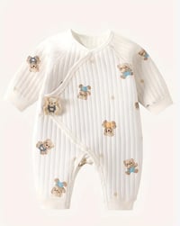 Image 1 of Ribbed Teddy Bear Wrap Around Sleepsuit