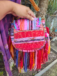 Image 9 of FRILL MINI body cross Sari bag with ruffles - detachable strap wear on waist too evil eye protection