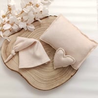 Image 1 of Newborn photoshooting neutral set - hat pillow heart | plain beige| photo props