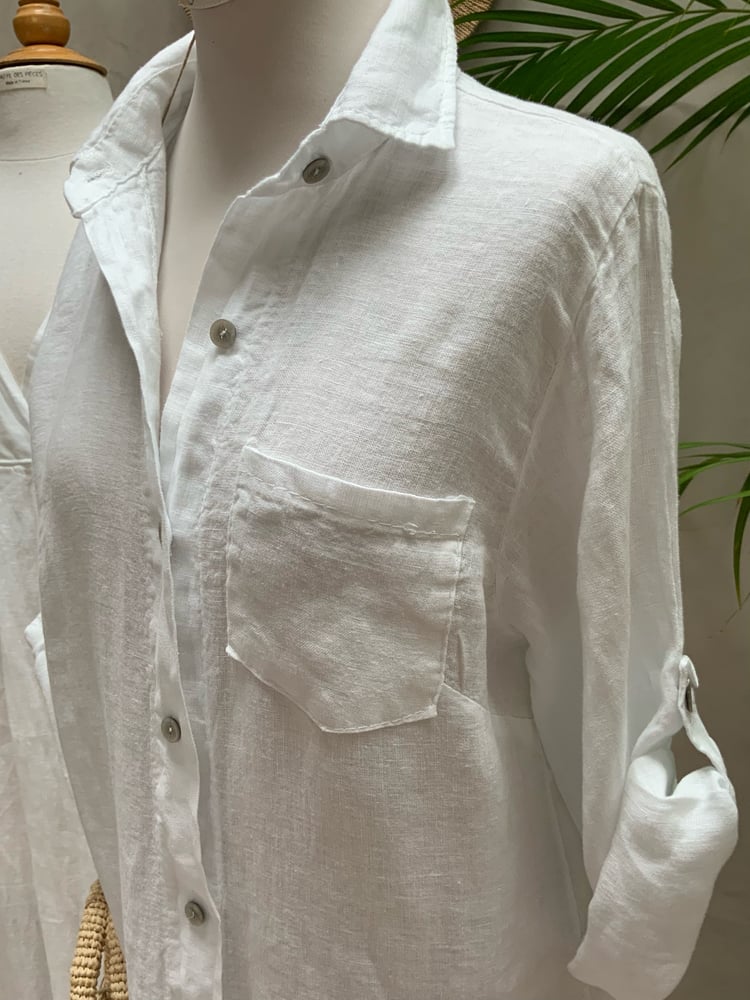 Image of Robe chemisier en Lin Summer blanche