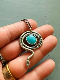 Image 2 of Kingman turquoise serpent talisman necklace