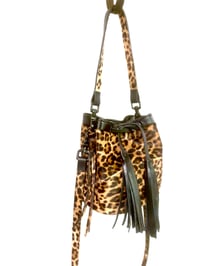 Image 2 of Leopard Leather Patchwork Pouch Carryall Bucket