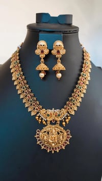 Image 1 of Shreya-Short Temple Jewelry Necklace Set Featuring Goddess Laxmi 