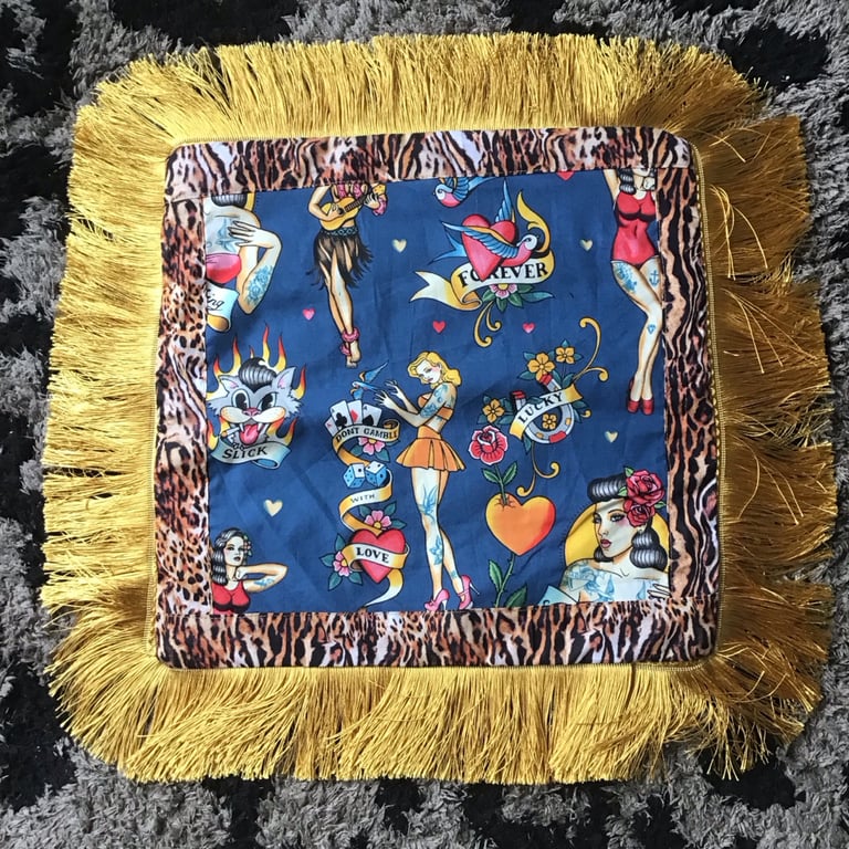 blue Pinup Girl with tiger print Cushion cover