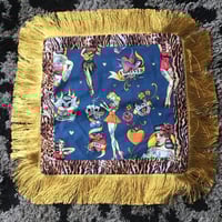 Image 1 of blue Pinup Girl with tiger print Cushion cover