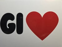 Image 4 of Free Luigi glossy white bumper sticker with chunky black text and heart graphic