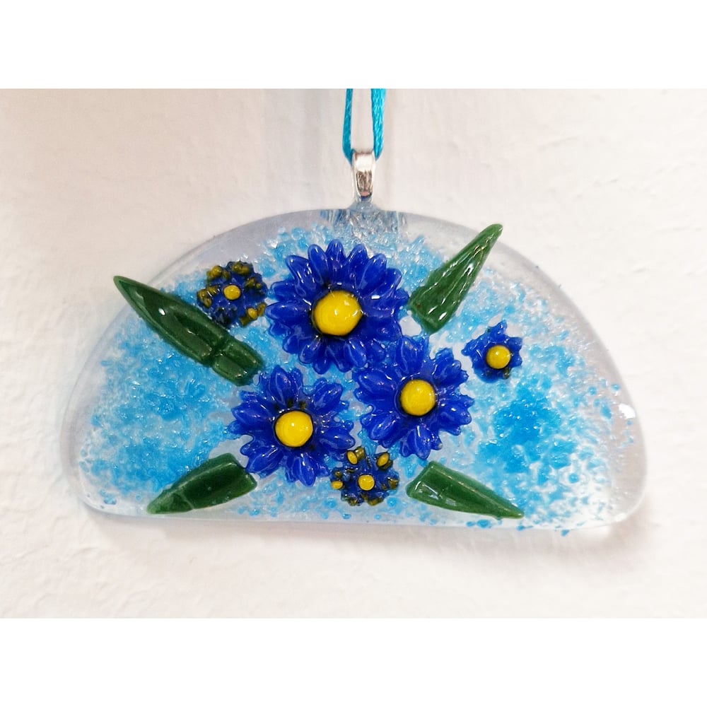 Image of Fused Glass Mini Rainbow with Cornflowers