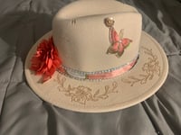 Image 2 of “This Girl Loves Jesus” Butterfly Hand-burned Panama Narrow Brim Hat