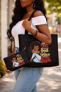 Image 1 of Black Tote and Cosmetic Bag Set