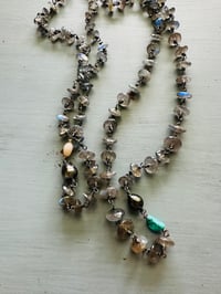 Image 8 of wire wrapped labradorite turquoise and Tahitian pearl necklace
