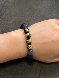 Image 3 of Golden-Carved Four Divine Beasts Black Agate x  Lolite Gemstones Bracelet 10mm