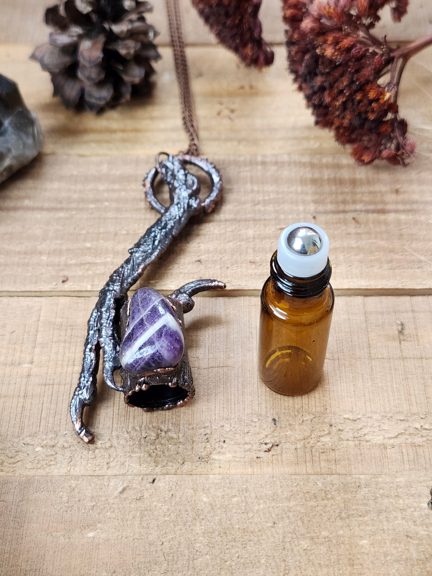 Image of Amethyst Crow Talon Roller Bottle Necklace