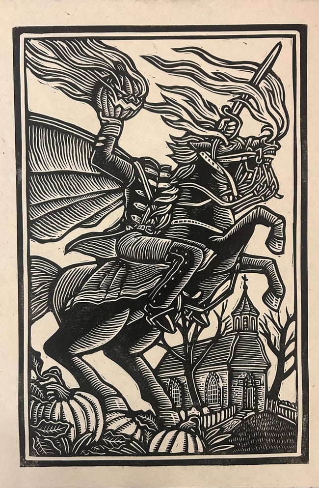 Headless Horseman Block Print