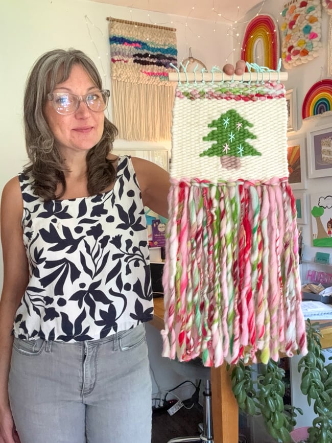 Christmas & strawberry shortcake. Woven wall hanging.