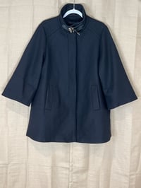 Image 7 of ZARA rare black leather buckle neck front zipper pea coat jacket