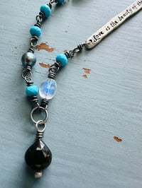 Image 17 of Tibetan turquoise necklace with hand engraved Saint Augustine quote bar pendant