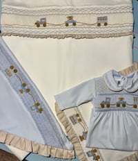 Image 4 of baby boys smocked hostpital/cot set 