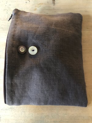 Image of emeline eggplant linen bag with vintage buttons