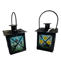 Image 3 of Small Fused Glass & Metal Lantern – 4" Tall x 3.5" Wide