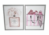 Image 1 of Handmade Sparkly Glam Wall Art Set - Perfume & Bag (16x12")