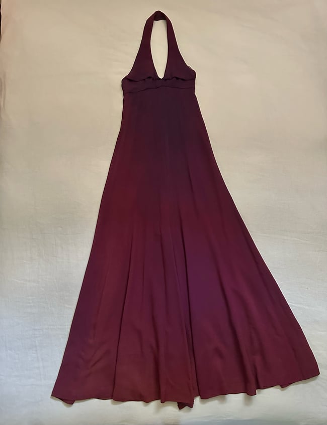 late 1960s BIBA London plum ombre halter dress maxi