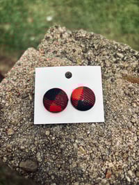 Black and Red Check Button Earrings