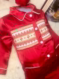 Image 2 of Boys red satin handsmocked Pyjamas 